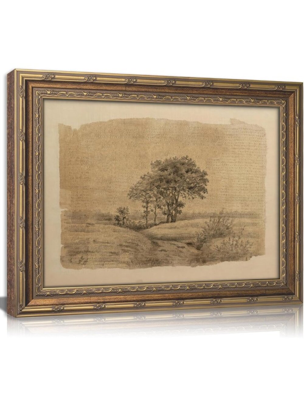 Vintage Gold Framed Rustic Landscape Wall Art, Antique Tree Grove Canvas Print